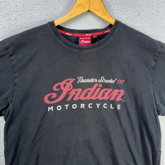 Indian Motorcycle T-Shirt Crewneck Tee Men Large Black Thunder Stroke 111 Cotton